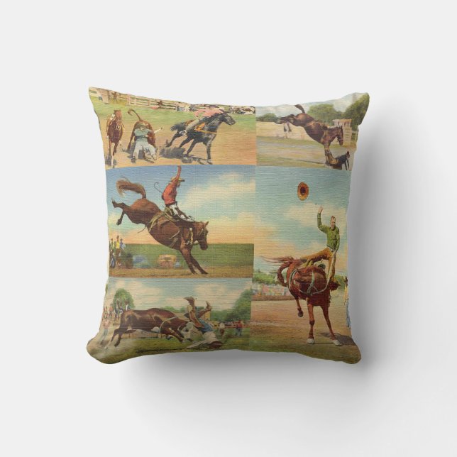 Vintager Western Rodeo Events Cowboys Pferdebullen Kissen (Vorderseite)