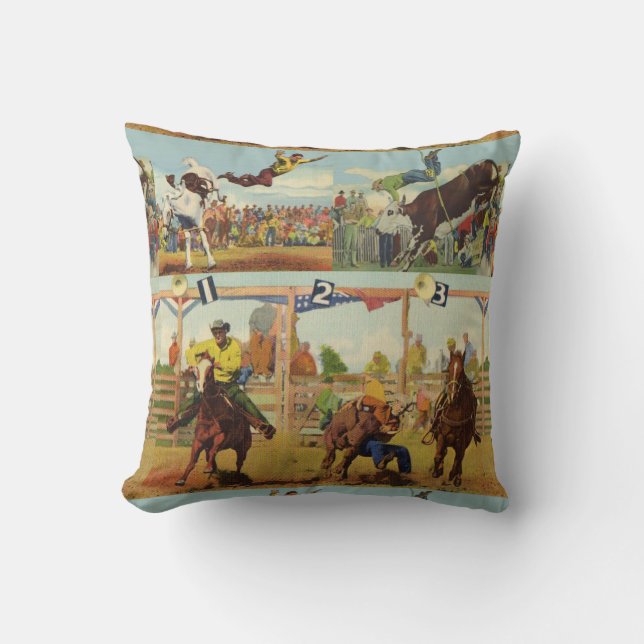 Vintager Western Rodeo Events Cowboys Pferdebullen Kissen (Vorderseite)