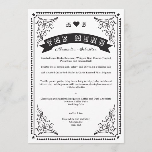 Vintager Western Rustikale, einfache Hochzeit Menükarte (Vorderseite)