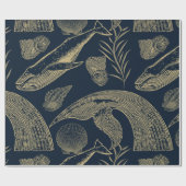 Vintager Whale Blue Geschenkpapier (Flach)
