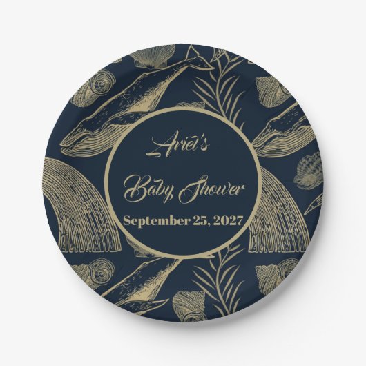 Vintager Whale Blue Pappteller (Vorderseite)