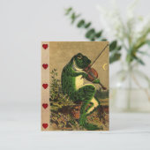 Vintager Whimsical Romantischer Frosch mit Geige Postkarte (Stehend Vorderseite)