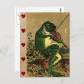 Vintager Whimsical Romantischer Frosch mit Geige Postkarte (Vorne/Hinten)