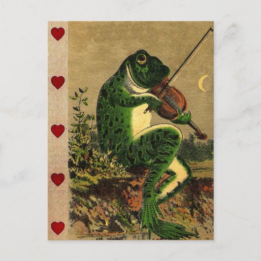 Vintager Whimsical Romantischer Frosch mit Geige Postkarte (Vorderseite)