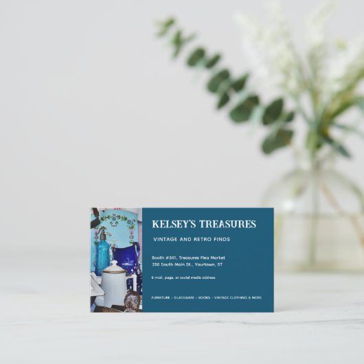 Vintager Wiederverkauf oder Flohmarktanbieter jede Visitenkarte (Stehend Vorderseite)