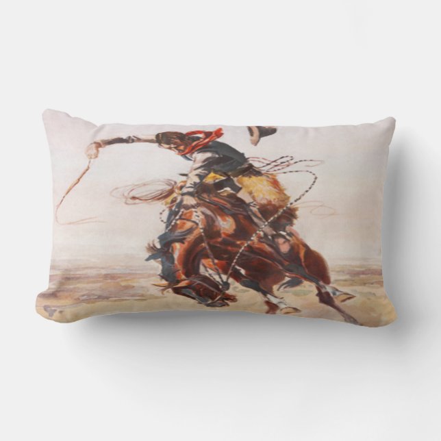 Vintager wilder Westcowboy auf sträubendem Lendenkissen (Vorderseite)
