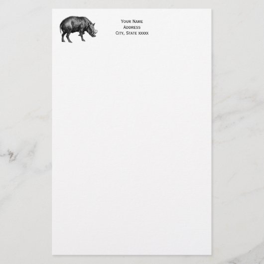 Vintager Wildschwein Zeichnend BW Briefpapier (Vorderseite)