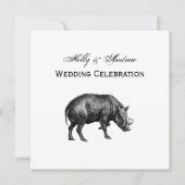 Vintager Wildschwein Zeichnend BW Einladung (Vorderseite)