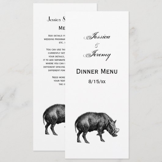 Vintager Wildschwein Zeichnend BW Einladung (Vorne/Hinten)