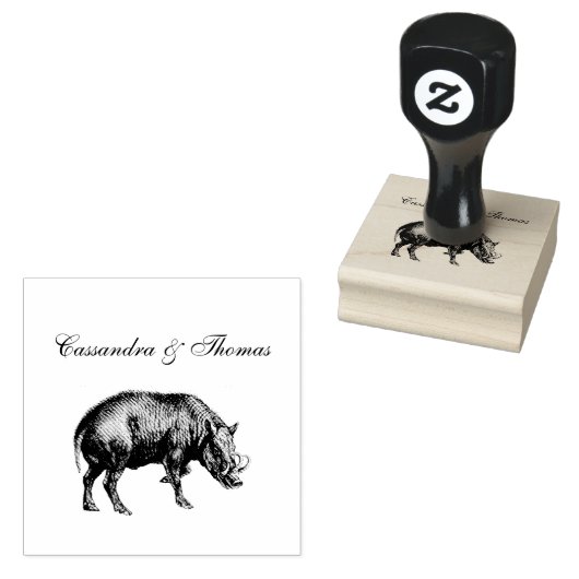 Vintager Wildschwein Zeichnend BW Gummistempel (Stempel)
