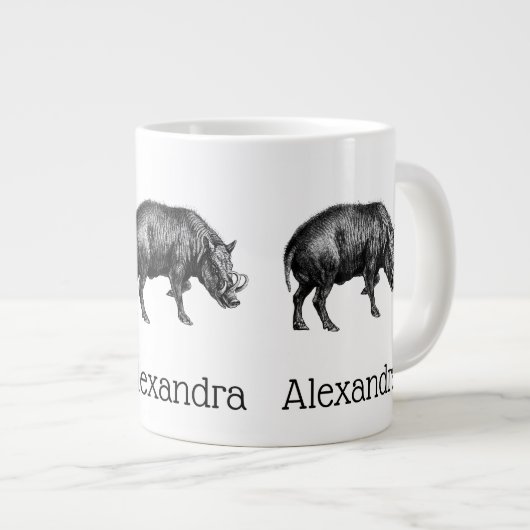 Vintager Wildschwein Zeichnend BW Jumbo-Tasse (Vorderseite Rechts)