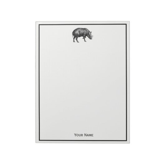 Vintager Wildschwein Zeichnend BW Notizblock (Rotiert)