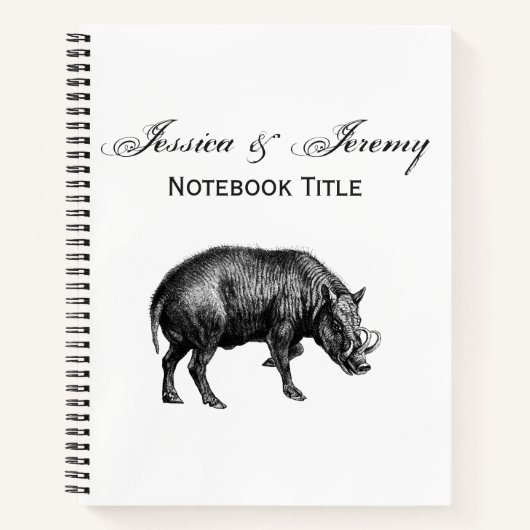 Vintager Wildschwein Zeichnend BW Notizbuch (Vorderseite)