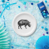 Vintager Wildschwein Zeichnend BW Pappteller (Party)