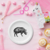 Vintager Wildschwein Zeichnend BW Pappteller (Party)