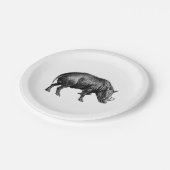 Vintager Wildschwein Zeichnend BW Pappteller (Schrägansicht)