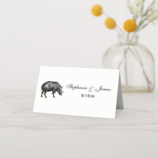 Vintager Wildschwein Zeichnend BW Platzkarte (Vorderseite)