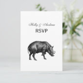 Vintager Wildschwein Zeichnend BW RSVP Karte (Stehend Vorderseite)
