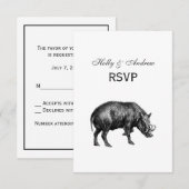 Vintager Wildschwein Zeichnend BW RSVP Karte (Vorne/Hinten)