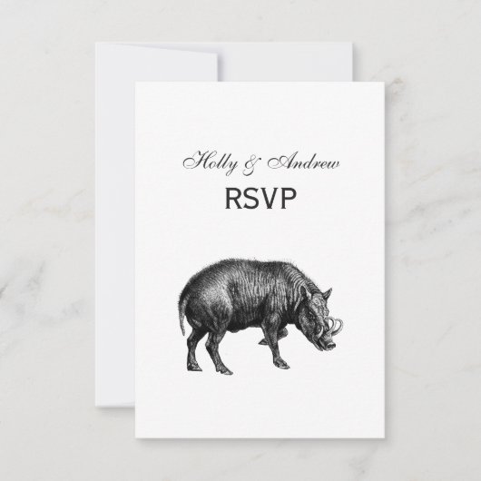 Vintager Wildschwein Zeichnend BW RSVP Karte (Vorderseite)