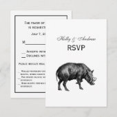 Vintager Wildschwein Zeichnend BW RSVP Karte (Vorne/Hinten)