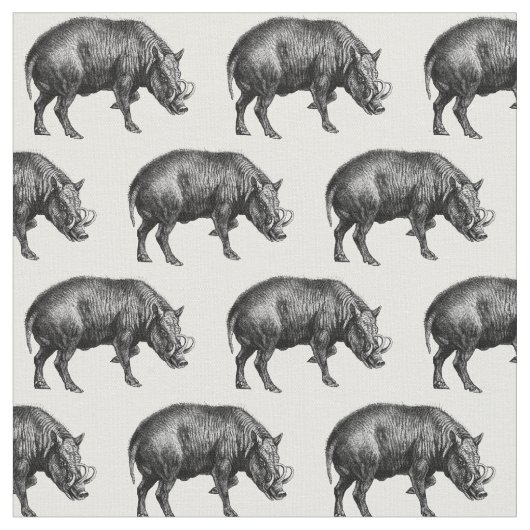 Vintager Wildschwein Zeichnend BW Stoff (Nahaufnahme)