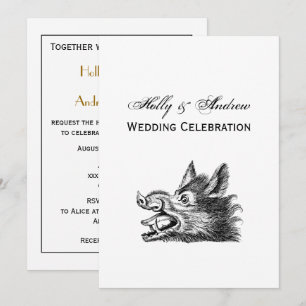 Vintager Wildschweinkopf Zeichne BW Einladung
