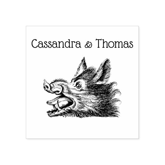 Vintager Wildschweinkopf Zeichne BW Gummistempel (Prägung)