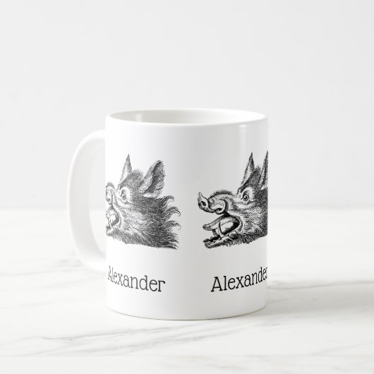 Vintager Wildschweinkopf Zeichne BW Kaffeetasse (Vorderseite Links)