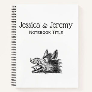 Vintager Wildschweinkopf Zeichne BW Notizbuch