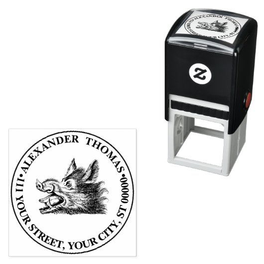 Vintager Wildschweinkopf Zeichne BW Permastempel (Beispiel)