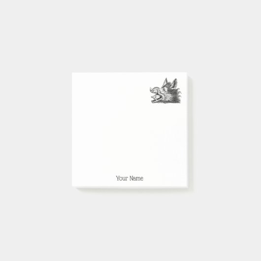 Vintager Wildschweinkopf Zeichne BW Post-it Klebezettel (Vorderseite)