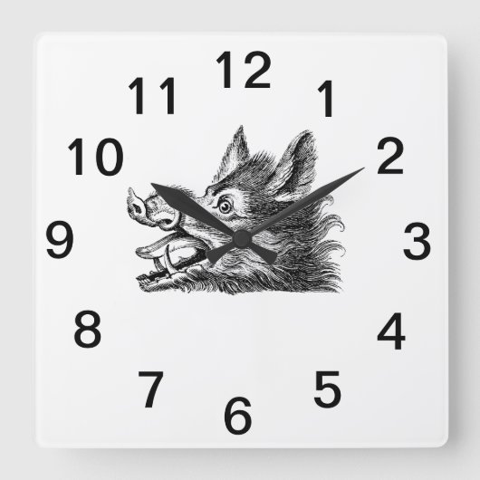 Vintager Wildschweinkopf Zeichne BW Quadratische Wanduhr (Vorderseite)
