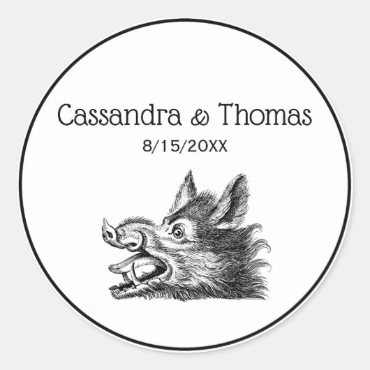 Vintager Wildschweinkopf Zeichne BW Runder Aufkleber (Vorderseite)