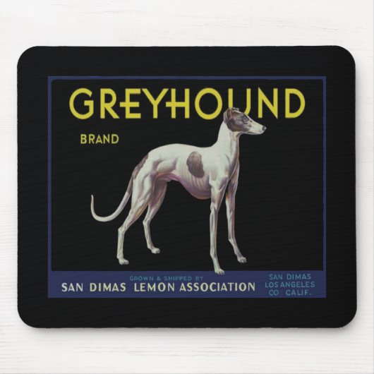 Vintager Windhund-Zitronen-Aufkleber circa 1920 Mousepad (Vorne)