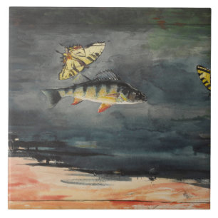 Vintager Winslow Homer Fisch und Schmetterlinge Fliese