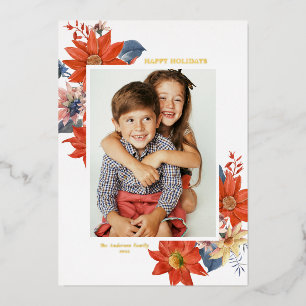 Vintager Winter Botanicals Foto Happy Holidays Folien Feiertagskarte