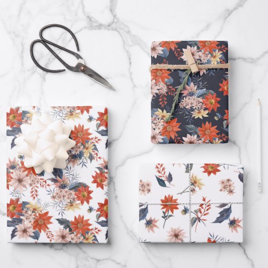 Vintager Winter Botanicals Muster Set Weihnachten Geschenkpapier Set (Vorderseite)