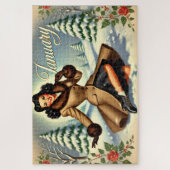 Vintager Winter - Brünettes Button im Januar Puzzle (Vertikal)
