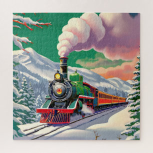 Vintager Winter-Dampfzug Puzzle