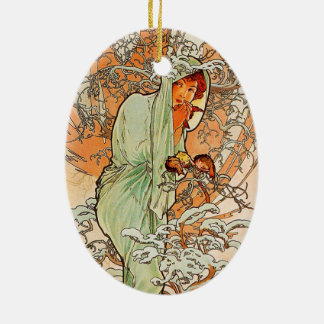 Vintager Winter durch Alphonse Mucha Keramikornament