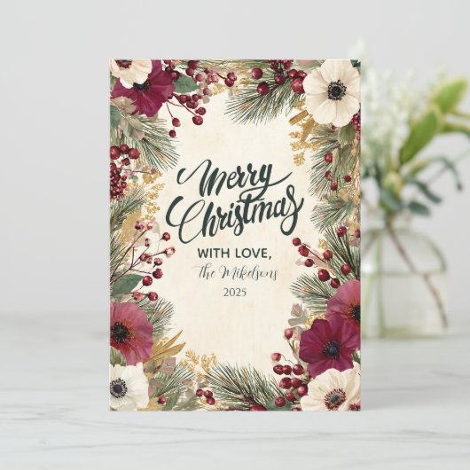 Vintager Winter floral Frohe Weihnachten (Stehend Vorderseite)