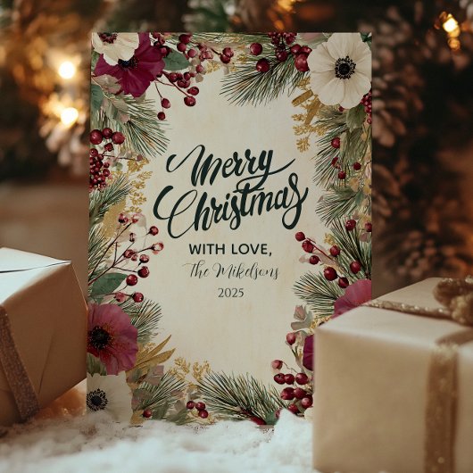 Vintager Winter floral Frohe Weihnachten