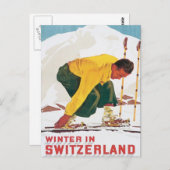 Vintager Winter in der Schweiz Postkarte (Vorne/Hinten)