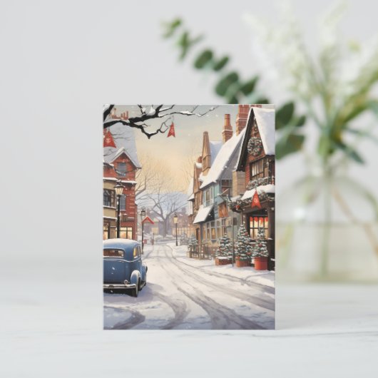 Vintager Winter in der Stadt Postkarte (Stehend Vorderseite)