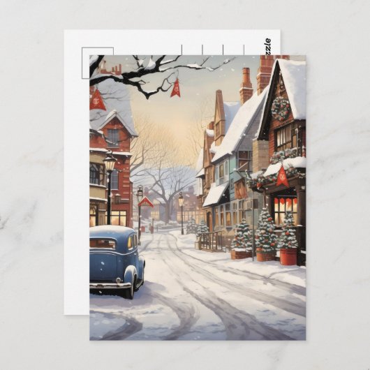 Vintager Winter in der Stadt Postkarte (Vorne/Hinten)