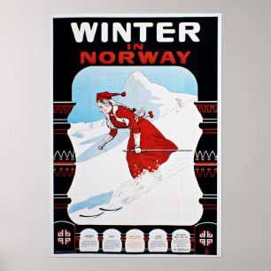 Vintager Winter in Norwegen Skifahren Poster