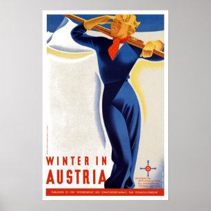Vintager Winter in Österreich Ski-Travel-Poster Poster