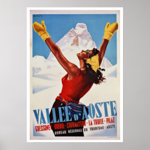 Vintager Winter italienische Alpenreise wandernd Poster