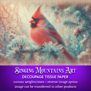 Vintager Winter-Kardinal auf Snowy Branch-Decoupag Seidenpapier